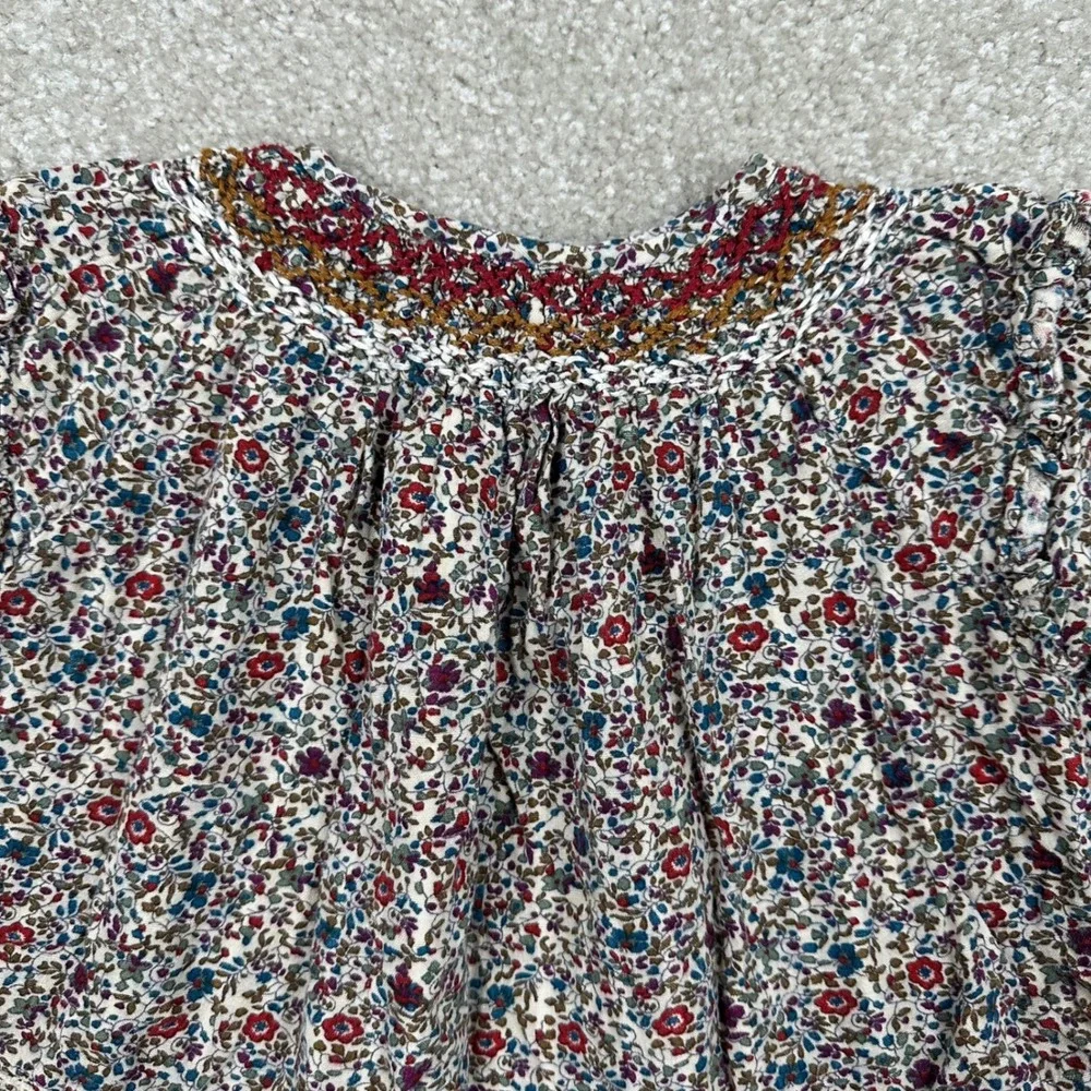 Zara Kids Girls Floral Embroidered Smocked Blouse Peplum Top Multicolor Size 2-3